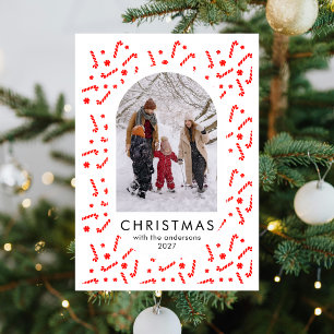 Modern Candy Cane Arch Family Christmas Holiday Card