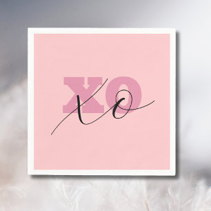 Modern Candy Pink Black XOXO Valentine Napkin