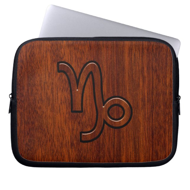 Modern Capricorn Symbol in Mahogany Style print Laptop Sleeve (Front)