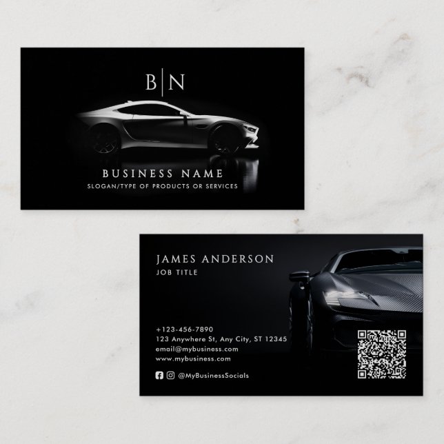 Modern Car/Auto Monogram QR Code & Social Media Business Card (Front/Back)