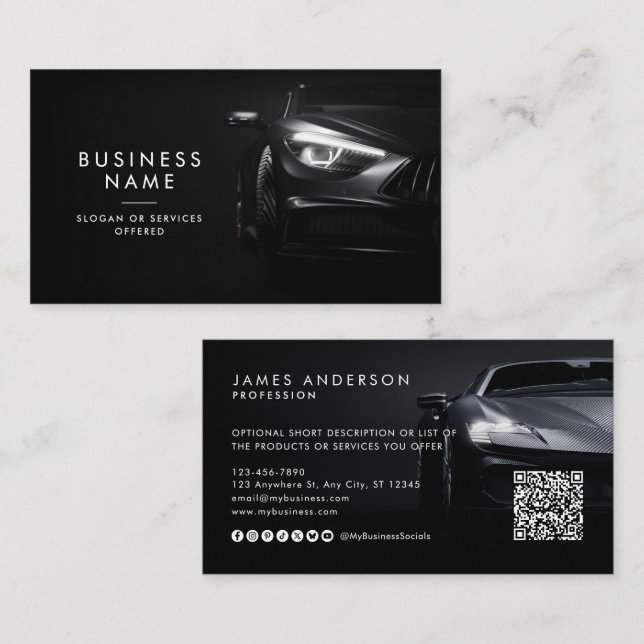 Modern Car/Auto Non Logo QR Code & Social Media Business Card (Front/Back)