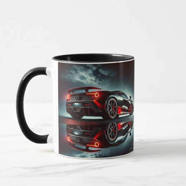 Modern Car Illustration on Black Coffee Mug (Left)