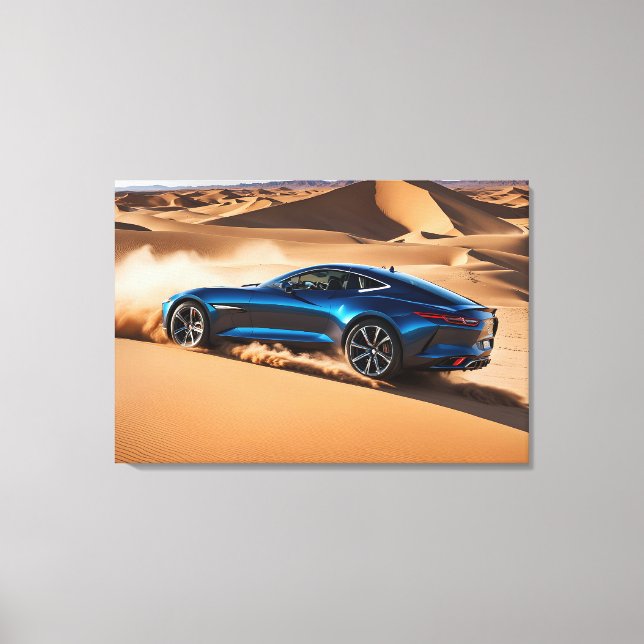 Modern car in desert canvas print (Front)