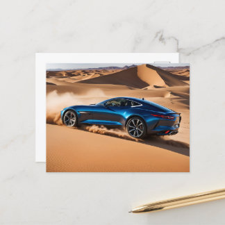 Modern car in desert postcard