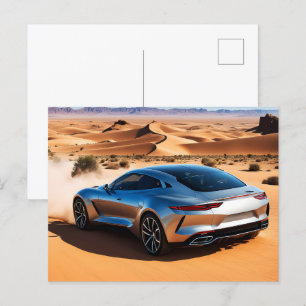 Modern car in desert postcard