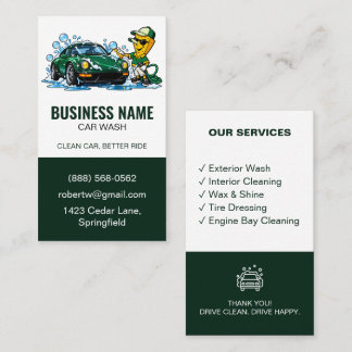 Modern Car Wash Auto Detailing Services Green Business Card