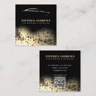 Modern Car Wash Automotive Cleaning QR Code Gold Square Business Card