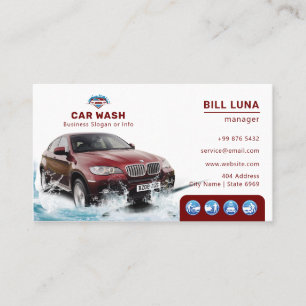 Modern Car Wash White Maroon Business Card