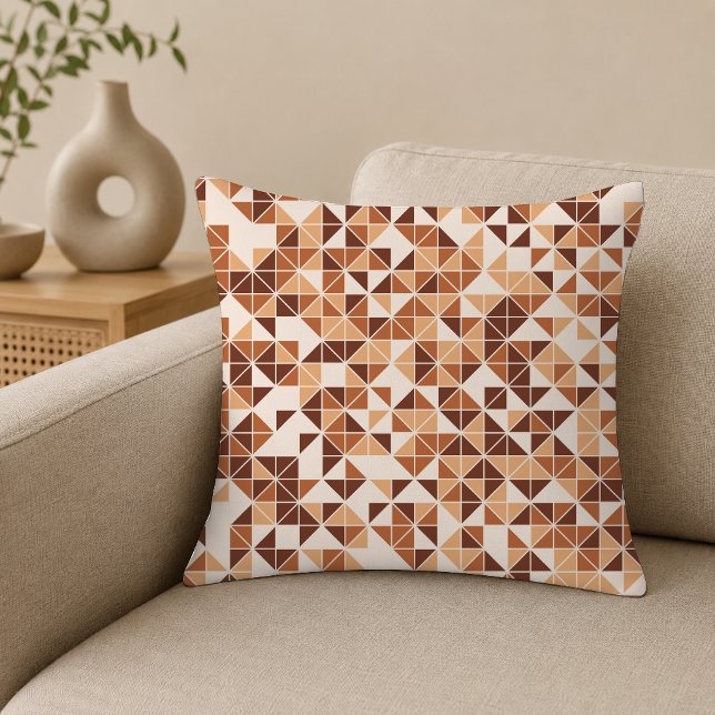 Modern Caramel Brown Geometric Triangle Pattern Cushion (Creator Uploaded)