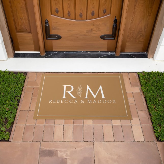 Modern Caramel Monogram Door Mat (Outdoor)