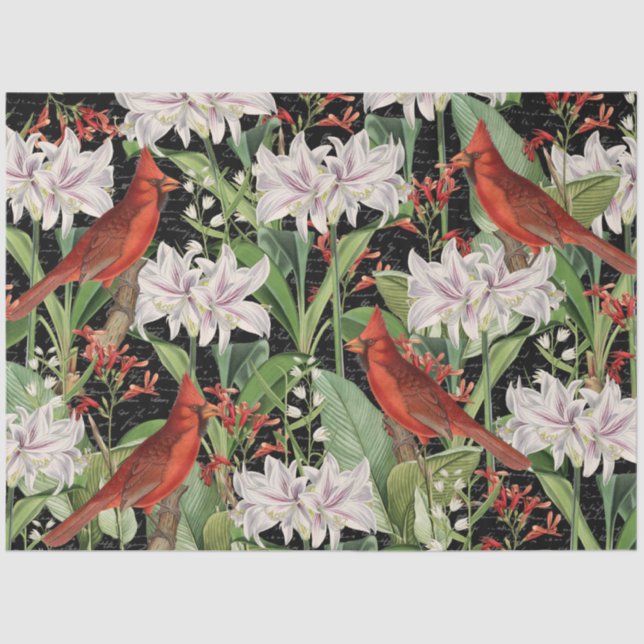Modern Cardinal Amaryllis Collage Tissue Paper (Front)