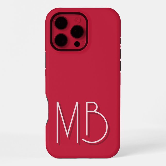Modern Cardinal Red Monogram Initials Contemporary iPhone Case (Back)