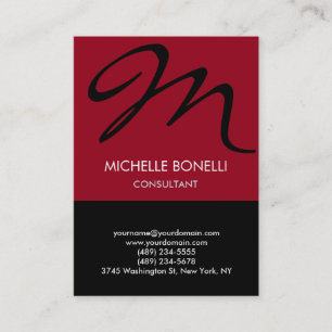 Modern carmine black script monogram business card