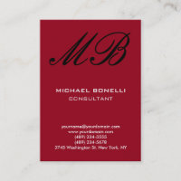 Modern carmine red script monogram business card