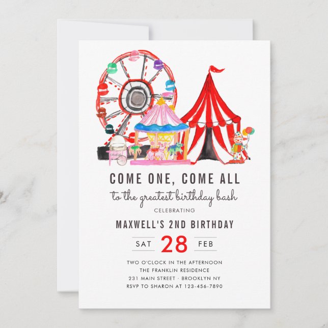 Modern Carnival Circus Festival Show 2nd Birthday Invitation (Front)
