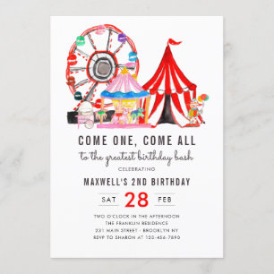Modern Carnival Circus Festival Show Kid Birthday Invitation