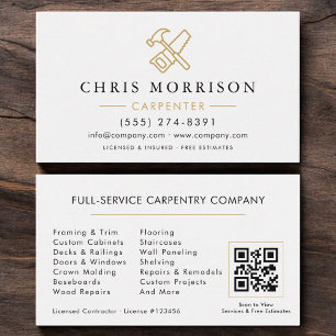 Modern Carpenter White Gold QR Code Business Card