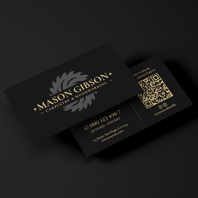 Modern Carpenter Woodworker Logo Black Business Card (Modern Carpenter Woodworker Logo Black Business Card
)