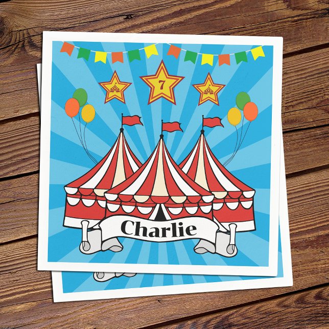 Modern Cartoon Big Top Circus Colourful Birthday Napkin (Creator Uploaded)