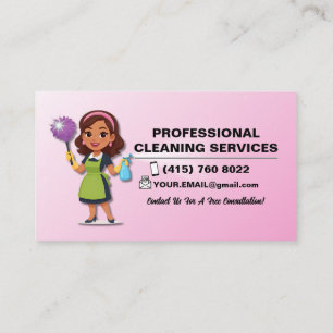 Modern Cartoon Housekeeper Cleaning Service Business Card
