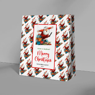 Modern Cartoon Santa Claus playful holiday Medium Gift Bag