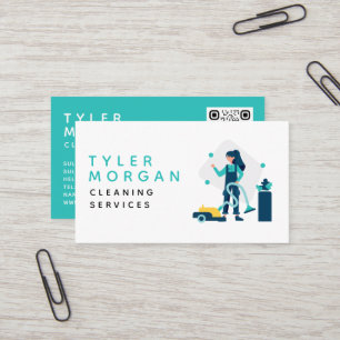 Modern Cartoon Woman Cleaner Business Card