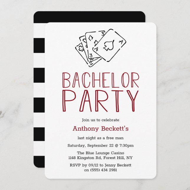 Modern Casino Night Bachelor Party Invitation (Front/Back)