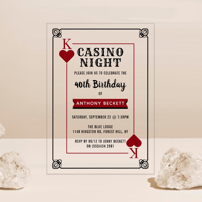 Modern Casino Night Birthday Party Acrylic Invitations (Creator Uploaded)