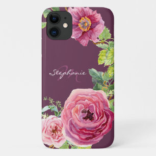 Modern Cassis Pink Peony Rose Floral Watercolor Case-Mate iPhone Case