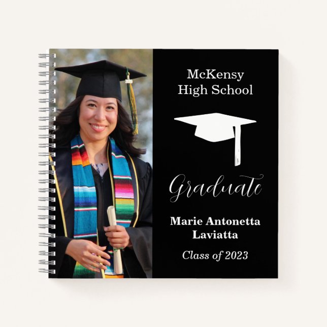 Modern Casual Black Autograph Graduate Guest Notebook (Front)