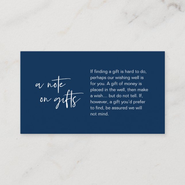 Modern casual elegance wedding, A note on gifts Enclosure Card (Front)
