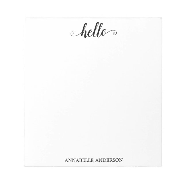Modern Casual Elegant Script Black Grey Hello Notepad (Front)
