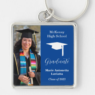 Modern Casual Navy Blue Autograph Graduate Guest Key Ring