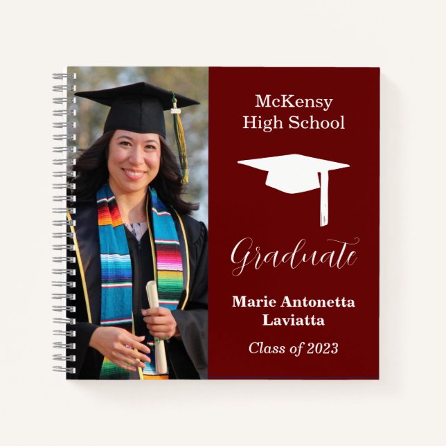 Modern Casual Red Wine Autograph Graduate Guest Notebook (Front)