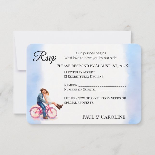 Modern Casual RomanticWedding Couple Watercolor  RSVP Card (Front)