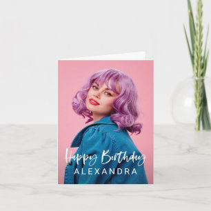 Modern Casual Script and Photo Happy Birthday Card