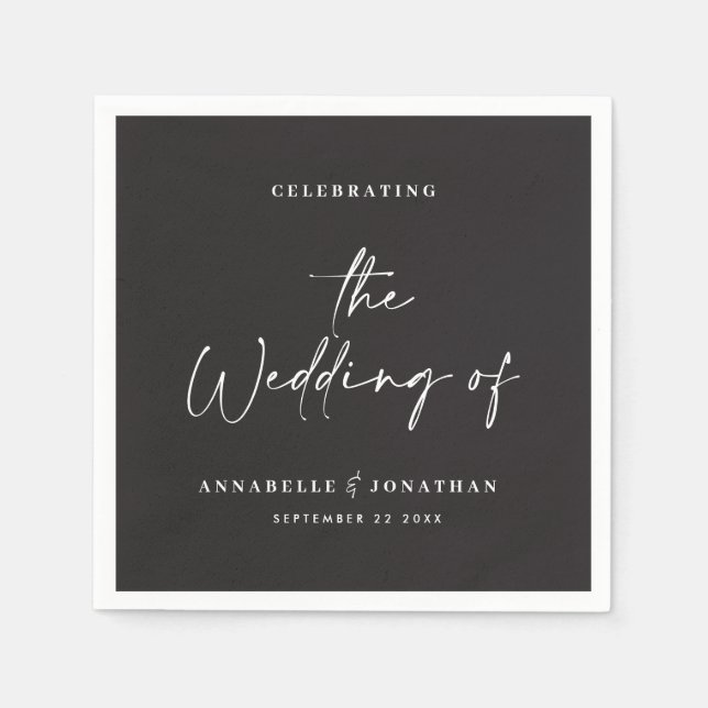Modern casual script black typography wedding  napkin (Front)