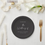 Modern casual script black typography wedding  paper plate<br><div class="desc">Elegant stylish script typography wedding design. Modern minimal stylish design. Black and white monochrome colour can be customised.</div>