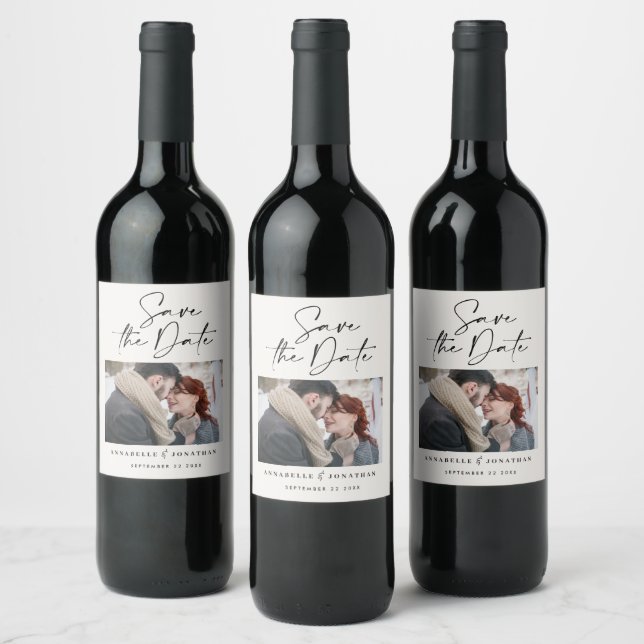 Modern casual script black typography wedding wine label (Bottles)