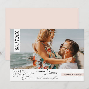 Modern casual script blush photo save the date