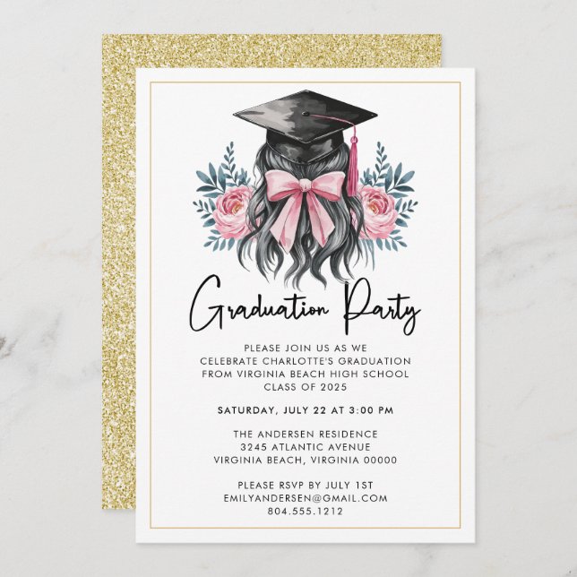 Modern Casual Script Graduation Party Invitation (Front/Back)