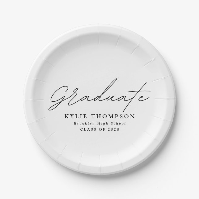 Modern Casual Script Graduation Party  Paper Plate (Front)