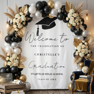 Modern Casual Script Graduation Party Welcome Tapestry