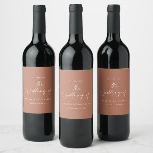 Modern casual script terracotta typography wedding wine label