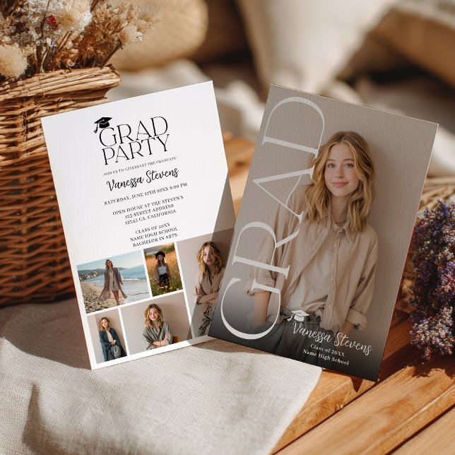 Modern Casual Simple Trendy 6 photos graduation Invitation (Modern Casual Simple Trendy 6 photos graduation Invitation)