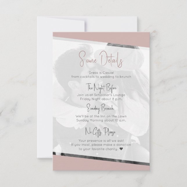 Modern Casual Wedding Dusty Rose Details  RSVP Card (Front)