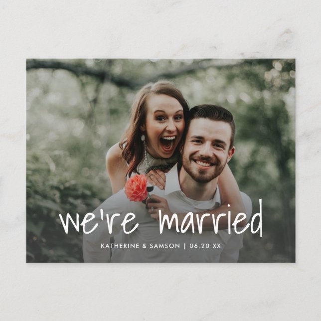 Modern Casual We're Married Photo Wedding Elopemen Announcement Postcard (Front)