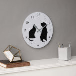 Modern cat dog  silhouettes pets grey background large clock<br><div class="desc">Modern cat and dog silhouettes,  pets,  sitting on light grey background clock.</div>