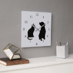 Modern cat dog  silhouettes pets grey background square wall clock<br><div class="desc">Modern cat and dog silhouettes,  pets,  sitting on light grey background clock.</div>
