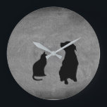 Modern cat & dog . silhouettes pets on chalkboard large clock<br><div class="desc">Modern cat and dog silhouettes,  pets,  sitting on chalkboard background clock.
Without numbers,  no numbers.</div>